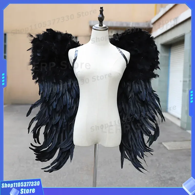 Black Feather Angel Wings for Halloween Dark Night Fairy Costume Photo Shoot Props Catwalk Show Lingerie Style Accessories