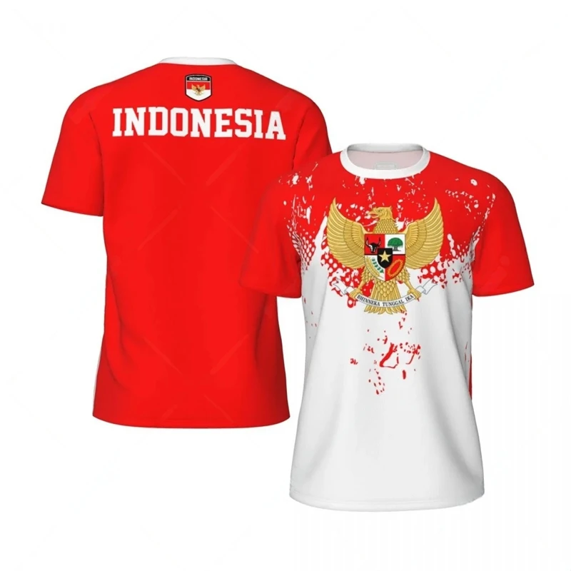 

Fashion Indonesia Flag Football Men's T Shirt Summer Trend National Emblem 3d Printed Sport Tees Casual Kids Tops Men's Clothing