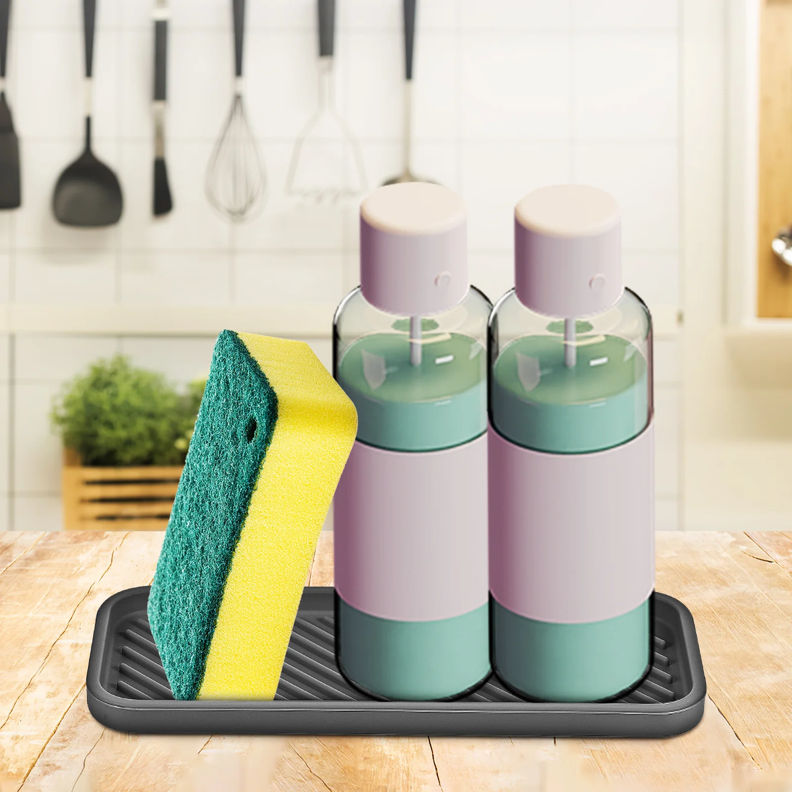 

2Pcs Silicone Sink Organizer Kitchen Sponge Holder Soap Box Bathroom Draining Mat Heat Resistant Tray Sink Organizer