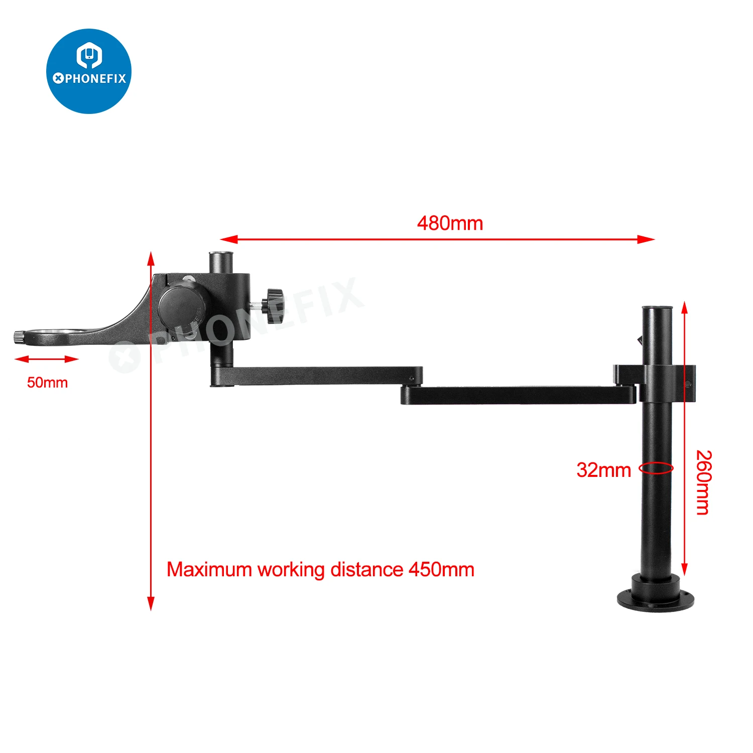 Imagem -05 - Suporte de Braço Giratório Universal para Microscópio 50 mm 76 mm Suporte de Braço Dobrável Giratório Suporte de Braçadeira de Coluna de Braço Articulado para Acessórios Microscópicos de Zoom Estéreo Binocular Binocular