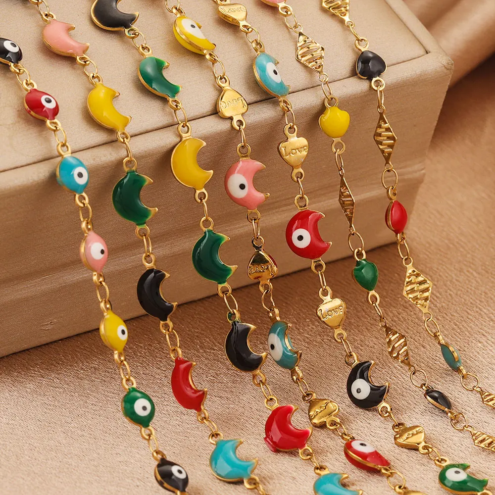 

1 meter Stainless Steel Gold Plated Chains Oil Drop Moon Evil Eye for DIY Necklace Bracelet Jewelry Making Accessories Materials