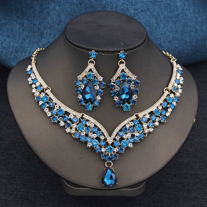 

Elegant 2pcs Rhinestone Crystal Choker Necklace Sets for Women Fashion Jewelry Sets Bridal Wedding Dubai Necklace Earrings Set