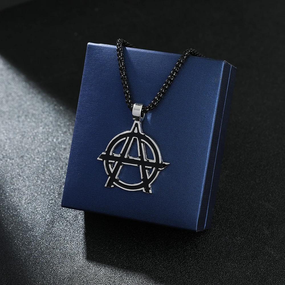 Movies Avengers Symbol Letter A Logo Necklace Vintage Anarchy Symbol Black Color Pendant Necklace for Men Jewelry Accessories