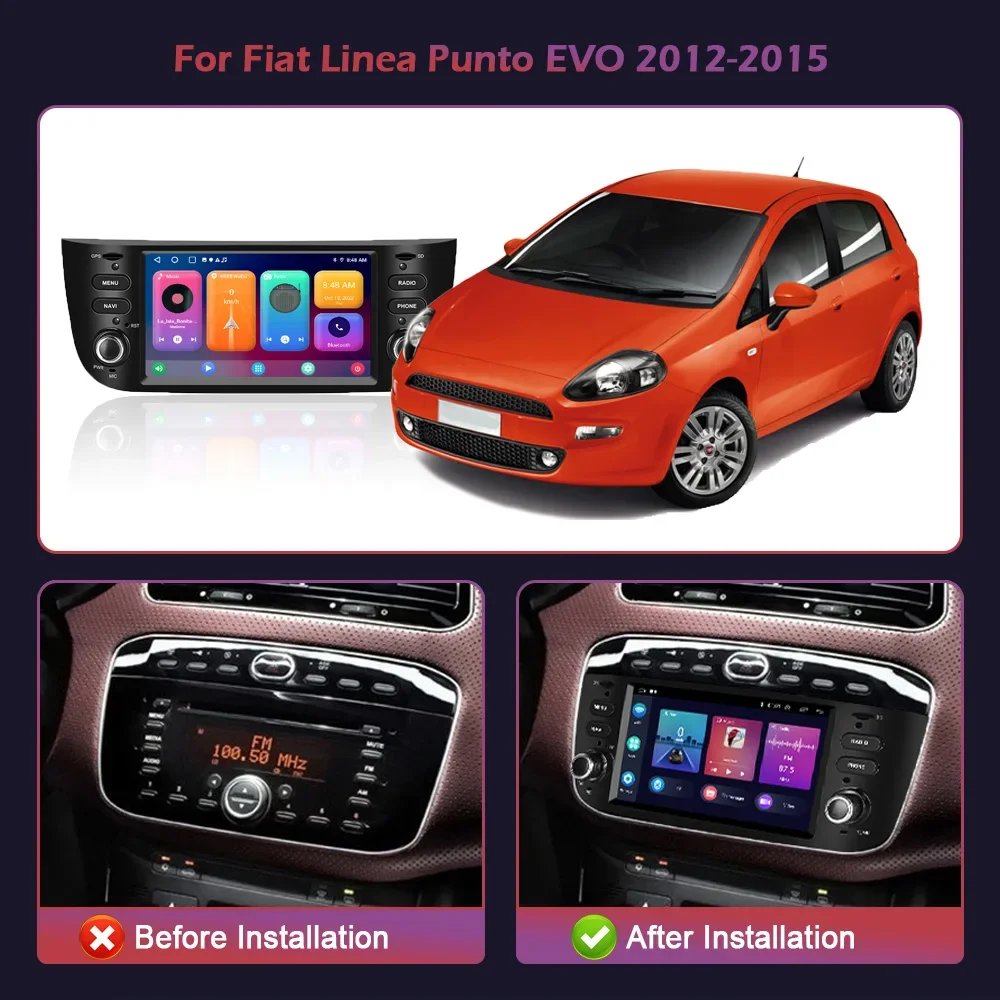 Android 13 per Fiat Linea Punto EVO 2012-2015 Radio Multimedia Wireless Multimedia Wireless Carplay 2 Din Screen Stereo