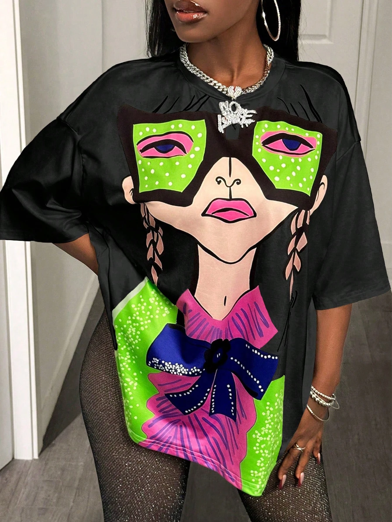 BamGleam المتضخم تي شيرت فضفاض عادية الهيب هوب نمط الجرافيك المطبوعة المرأة تي شيرت الصيف موضة Y2k السيدات الملابس كوع تي أنثى