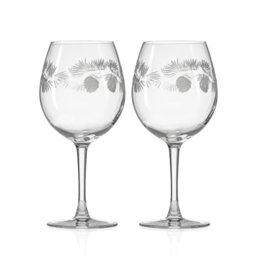 

Icy Pine Balloon Wine Glass 18oz Red Wine Glasses Lead-Free and Diamond Wheel Engraved Large Balloon Wine Glasses Made in the U