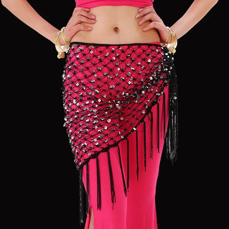 Belly Dance Costume Hip Scarf Belt Triangle Sequin Shawl Practice Belt Belly Dance Accessories Hand Crochet Tassel Hip Scarf