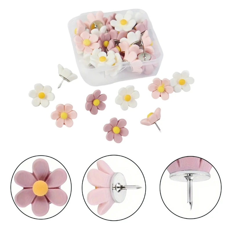 

20/30Pcs Flower Push Pins Cork Notice Board Thumb Tacks Drawing Pins Map Pins for Office Notice Board Bulletin Board