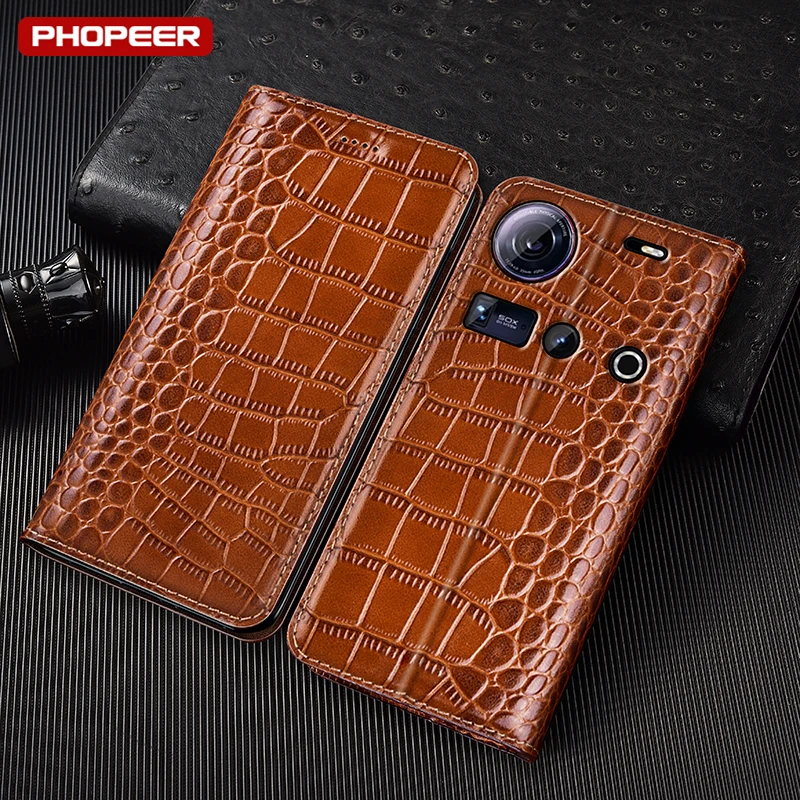 

Чехлы-кошельки из натуральной кожи с текстурой крокодила и слотом для карт для ZTE Nubia Z70 Z70S Z60 Z60S Z50 Z50S Z40S Z30 Z20 Pro Ultra