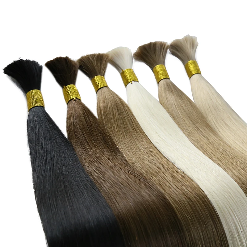 Straight Bulk Human Hair Extensions Machine Made Brazilan Remy Bulk Hair Natural Blonde Original Thick Hair End 12-30inch Soft