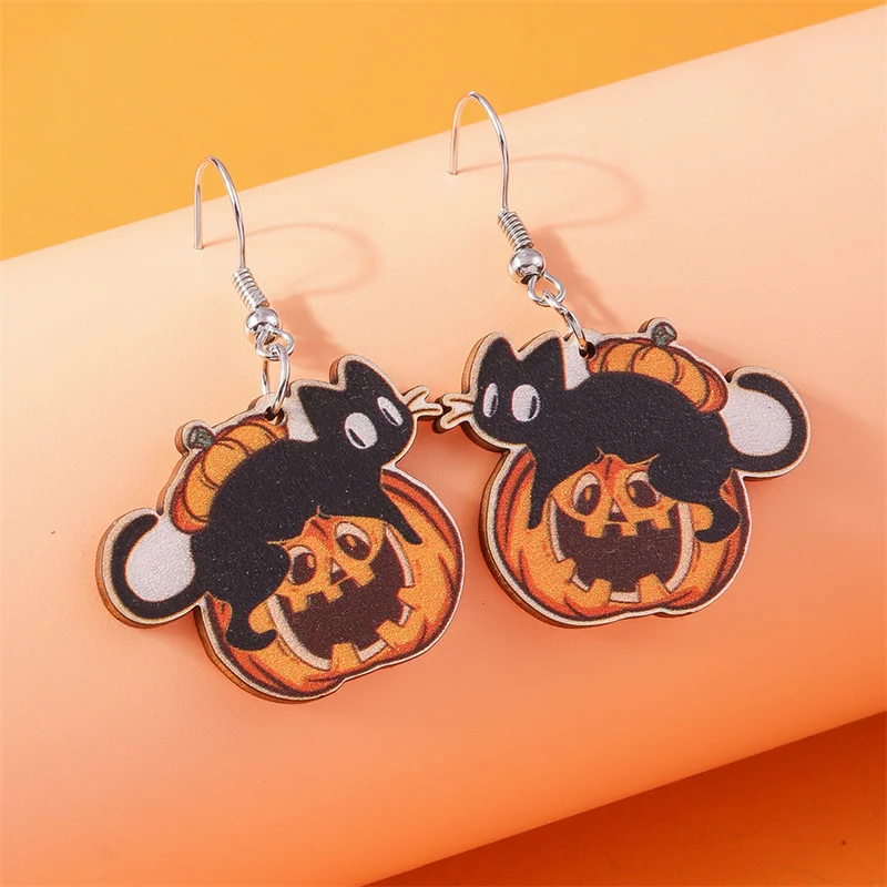 Aihua Fashion Halloween Earrings Acrylic Bat Cat Skull Pumpkin Ghost Earrings Halloween Night Party Jewelry Gifts