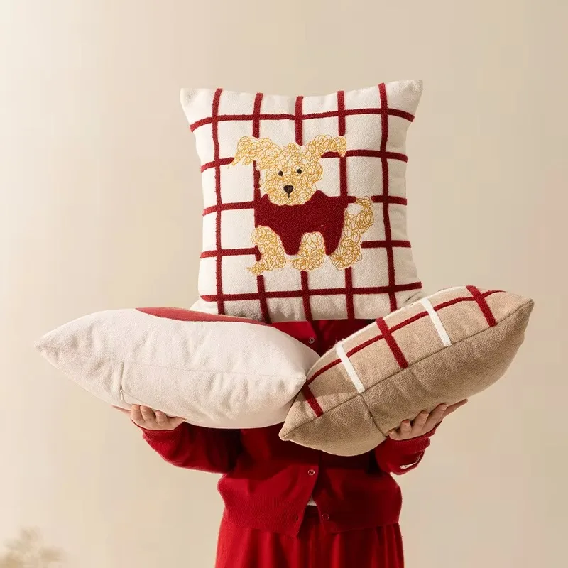 Funda de Almohada con Patrón  Perro Rojo Nórdico 45x45, Decoración Suave para Sofá, Sala  Estar, Decoración del Hogar, Funda