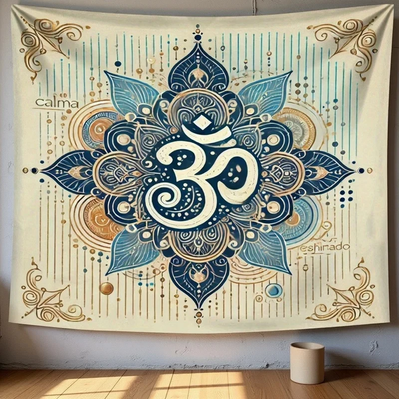 VIKAMA OM Symbol Mandala Tapestry, Boho Zen Yoga Meditation Print Wall Hanging for Bedroom Living Room Decor
