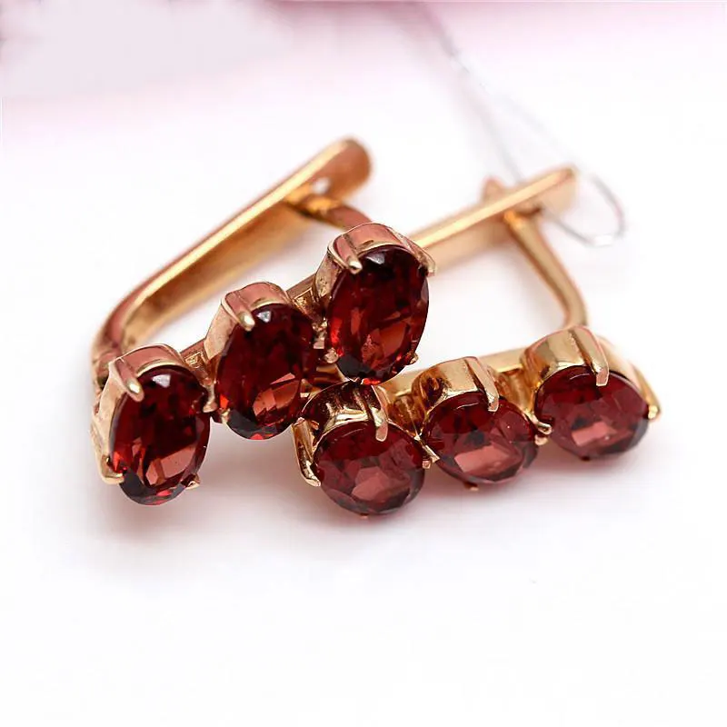 

585 Purple Gold Plated 14K Rose Gold Inlaid Single Row Gemstone Earrings for Women Luxury Fashion Design Elegant Party Jewelry