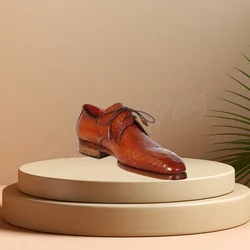 Brown Patent Leather Men Shoes Gradient Color Cross Tied Men's Dress Shoes Pumps Mixed Color 2023 Big Size 47 Zapatillas Mujer