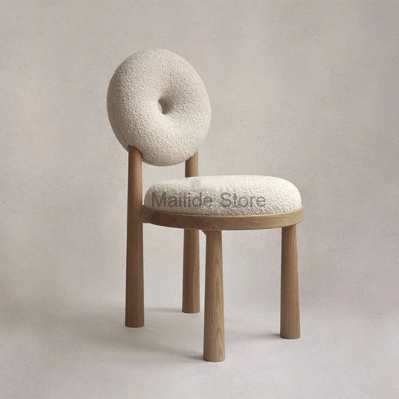 Nordic Fabric Living Room Chairs Wooden Dining Chair Creative Home Furniture Designer Sofa Chair Simple Backrest Makeup Chair