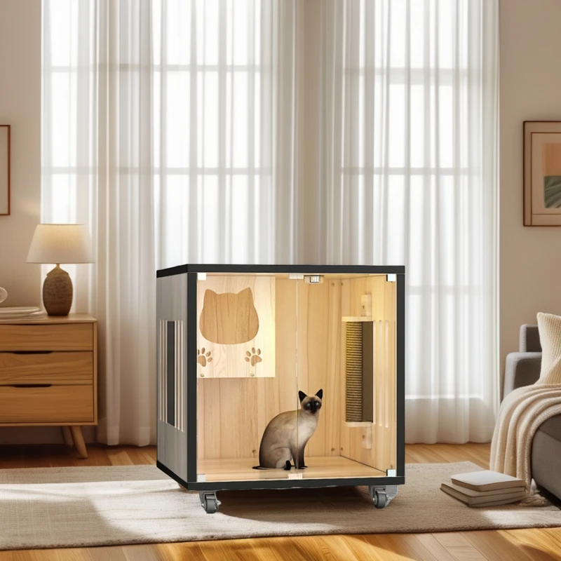 

Multi-Layered Solid Wood Cat Villa Indoor Kitten House with Nest Cabinet for Living Room Pet Cat Furnishing