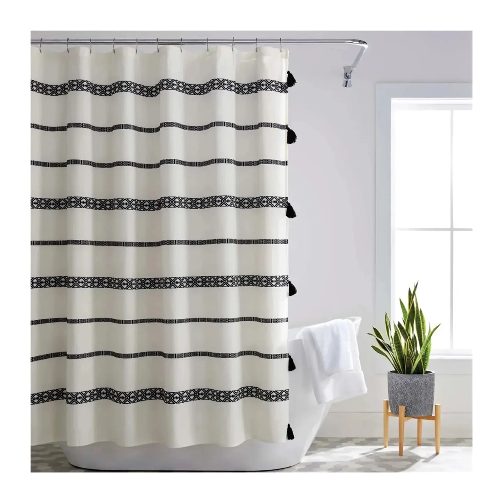 Chic Black Cotton Shower Curtain for Adults, 72