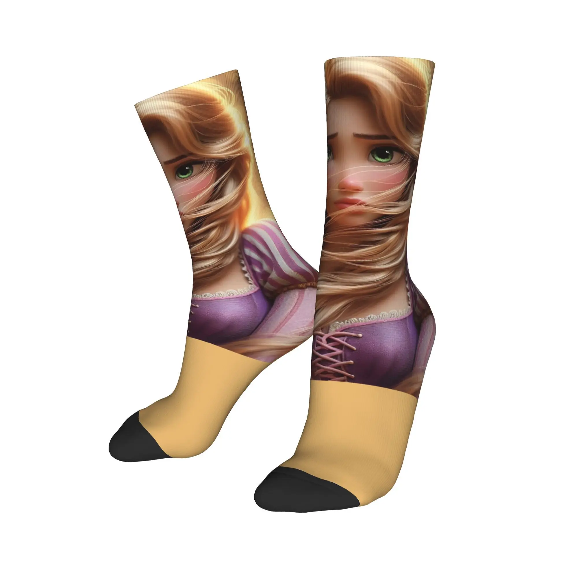 Harajuku Tangled Princess Rapunzel Stockings Skateboard Socks Beauty Cartoon Cute Polyester Long Socks for Unisex Breathable