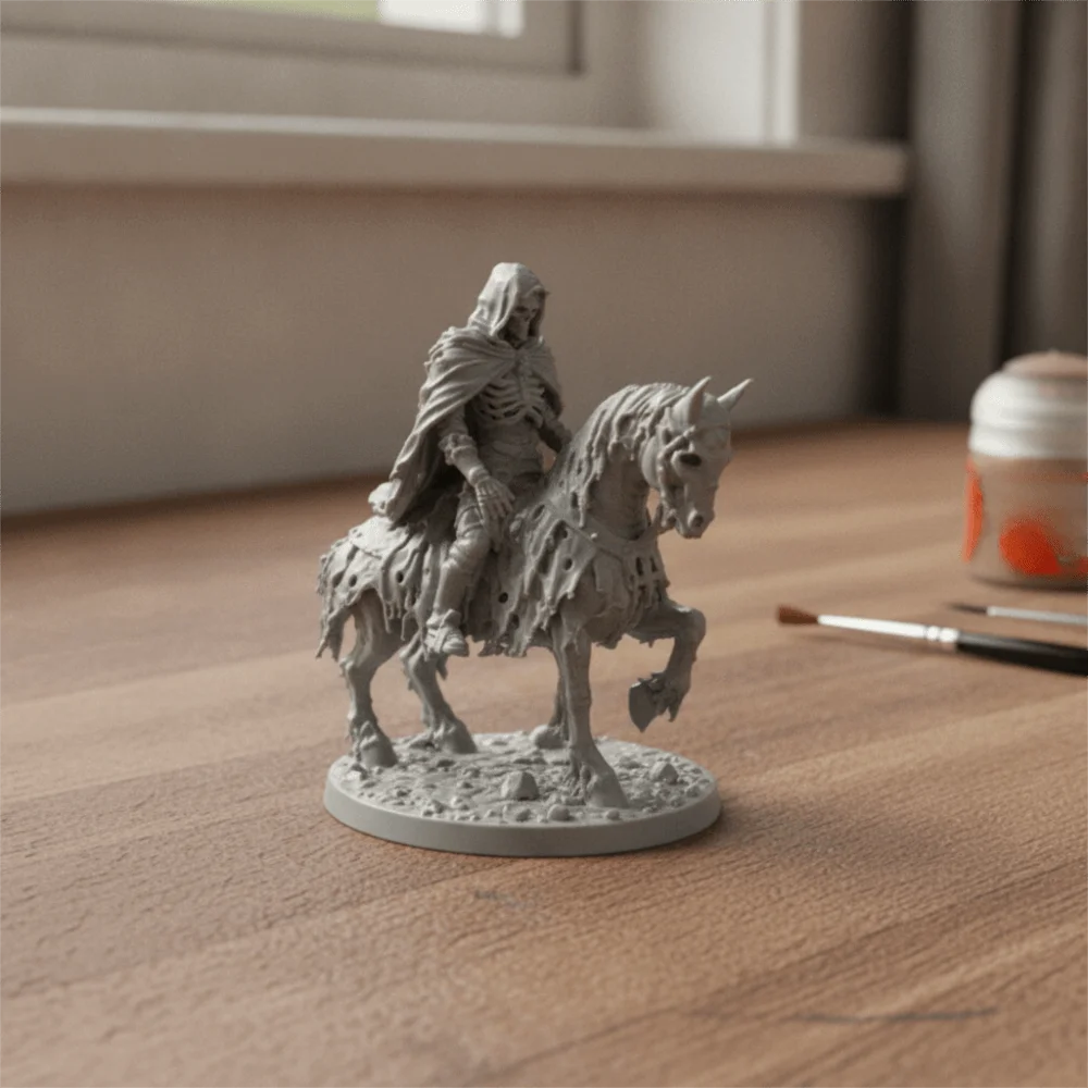 3D Printed Skeleton Undead Knight Statue with Base Gothic Style Ghost Knight Tabletop Ornament Mini Plastic