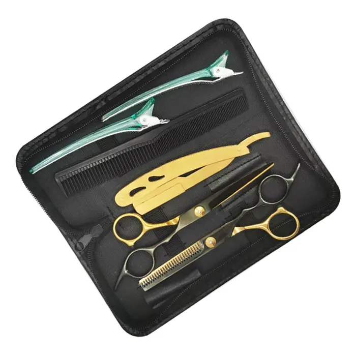 5.5 Inch Professional Barber Scissors Set Stainless Steel Anti-Static Hair Cutting Thinning Shears Salon Kit with Leather Bag