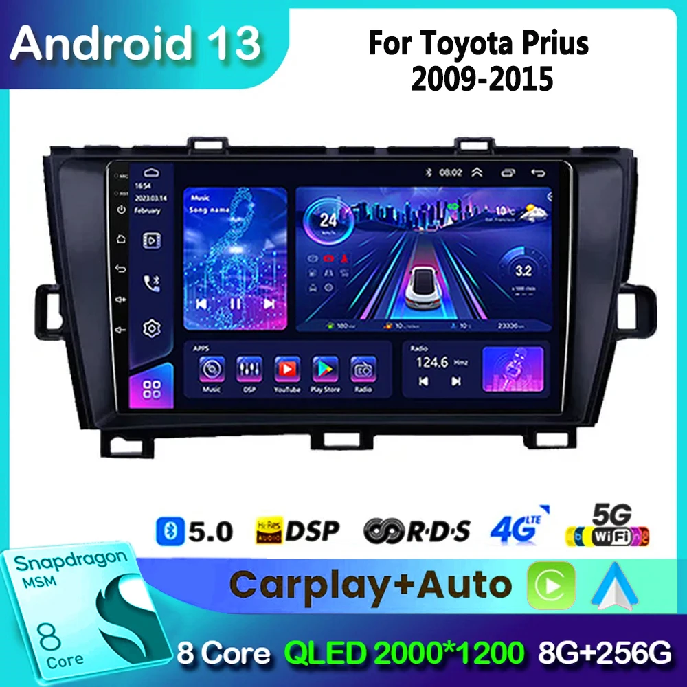 

Android 13 для Toyota Prius XW30 2009-2015 Автомагнитола мультимедийный видеоплеер GPS Навигация стерео CarPlay DSP