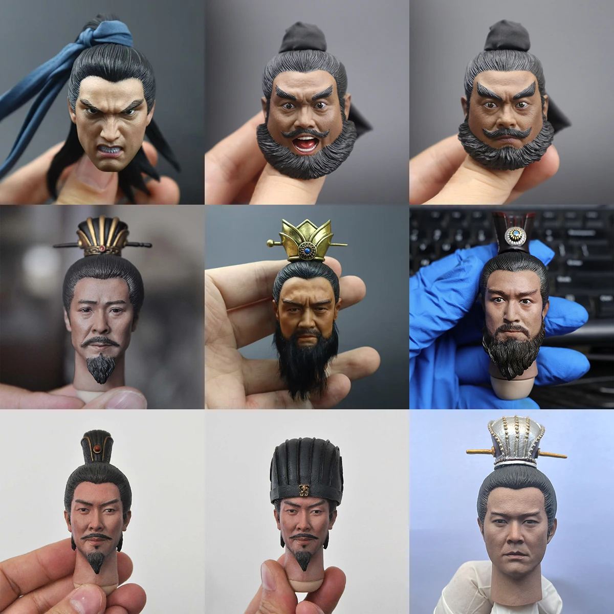 1/6 Scale Three Kingdoms Series Liubei Sun quan Zhou yu Head Sculpture Hair Crown Soldier Model For 12