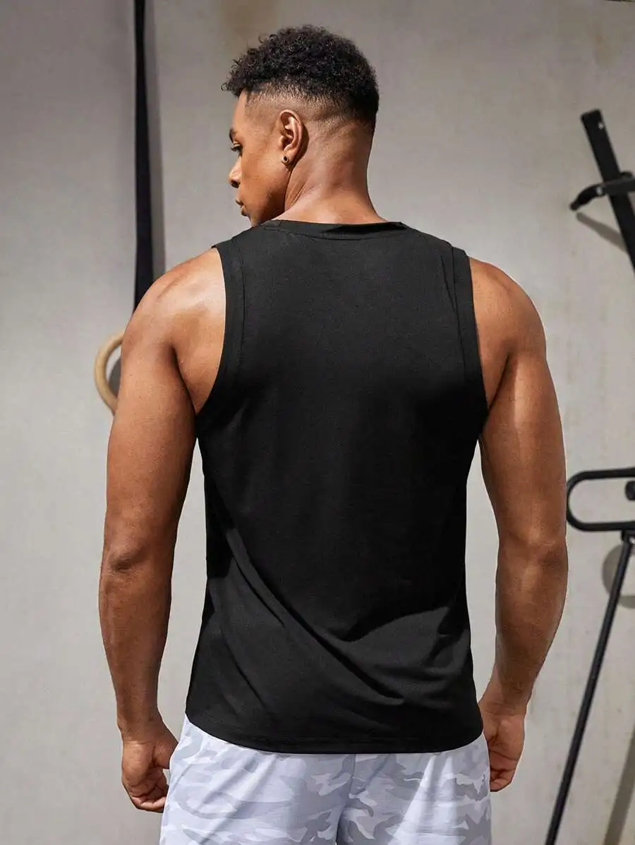 

Black High-Stretch Athletic Tank Top For Men – Slim Fit Workout Sleeveless Shirt