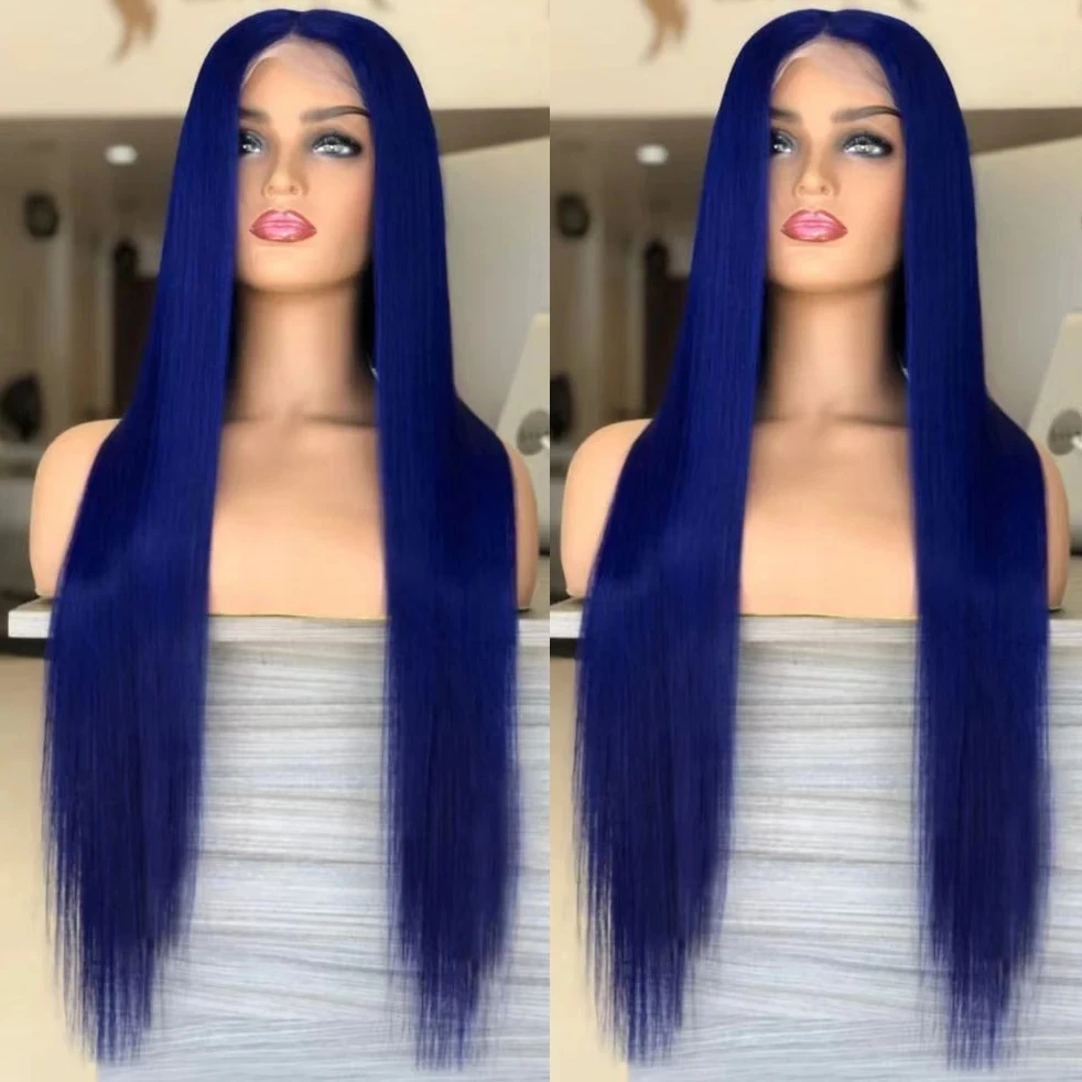 

QW Silky Straight Blue Pink Colored Wig Soft Synthetic Hair Lace Wigs Swiss Lace 13x4 Lace Front Wig Heat Resistant Fiber