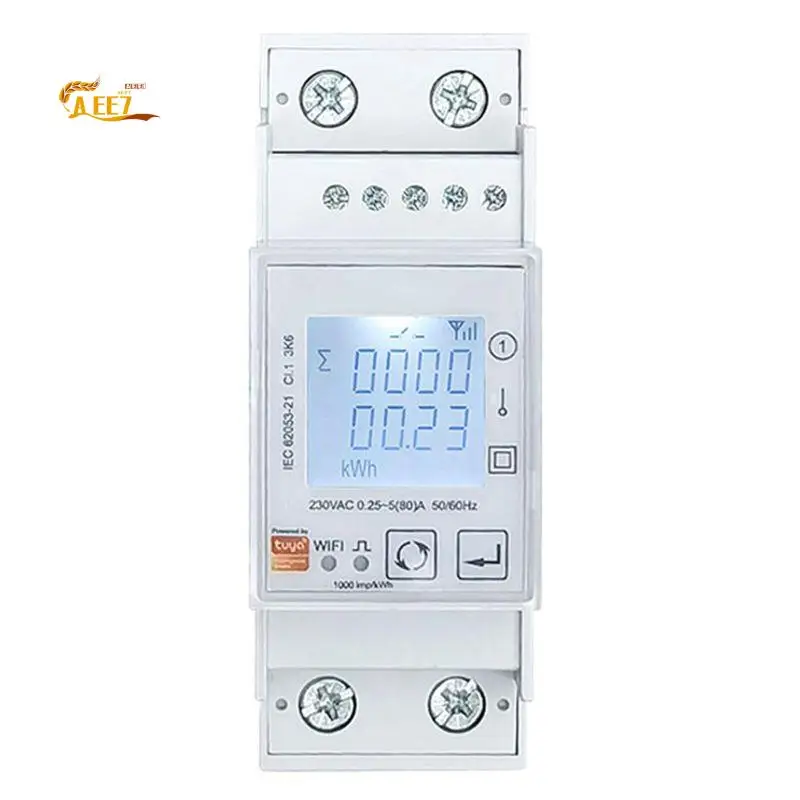 AEE7-1 Pcs Wifi Energy Meter Single Phase 80A Kwh Power Monitor Wattmeter Voltmeter Ampermeter 110 240VAC