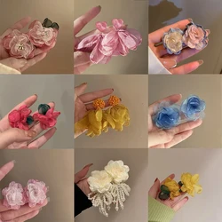 Elegant Statement Lace Organza Cloth Flower Earrings for Woman Korean Fashion Jewelry Party Girl's Lady Accessories
