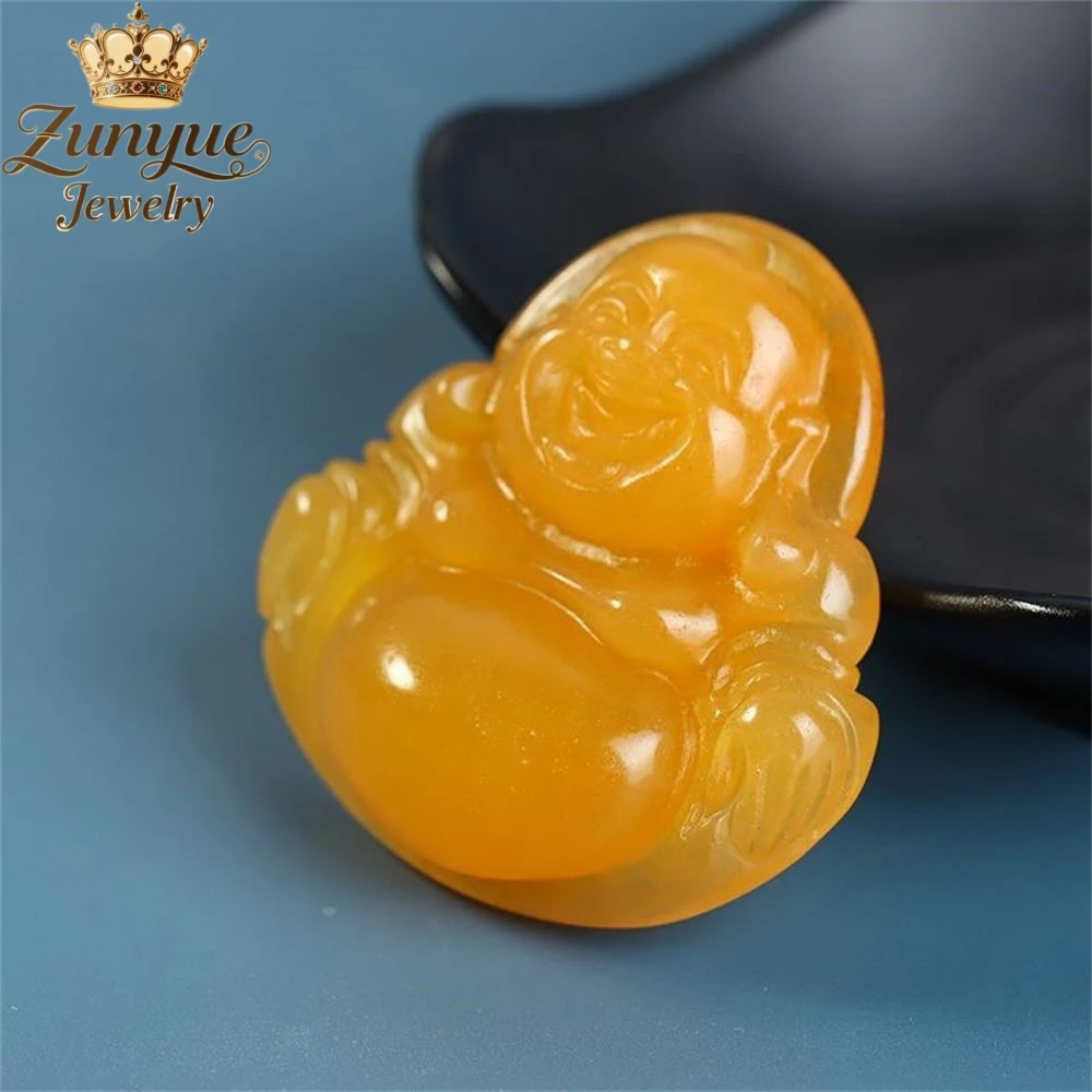 

High-End Natural Yellow Dragon Jade Maitreya Buddha Pendant Luxury Quality Fashion Jewelry Exquisite Elegant Popular Charms Gift
