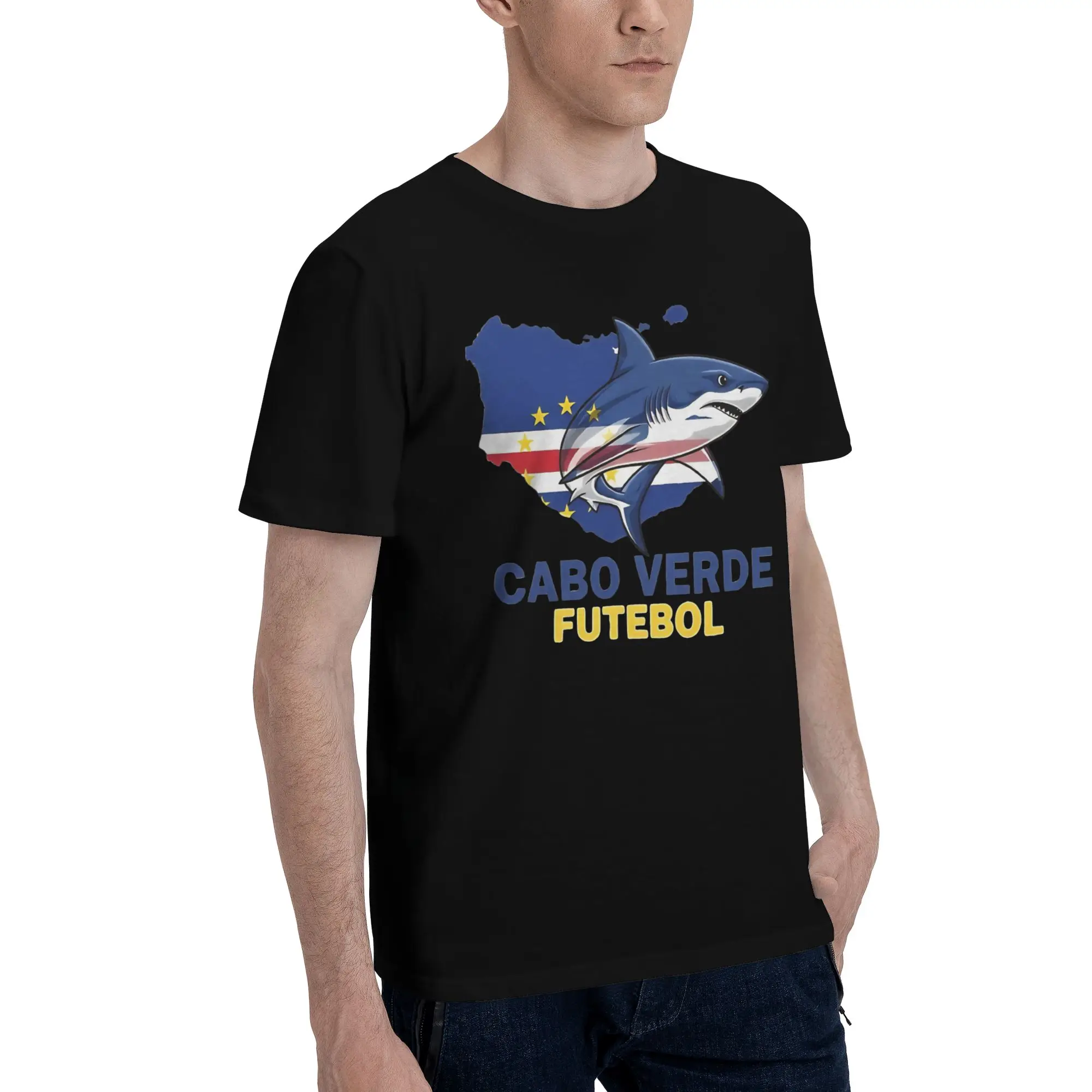 Cabo Verde Soccer Blue Shark  Tee Shirt for Men Women Graphic Printing T Shirts  Cotton Clothes