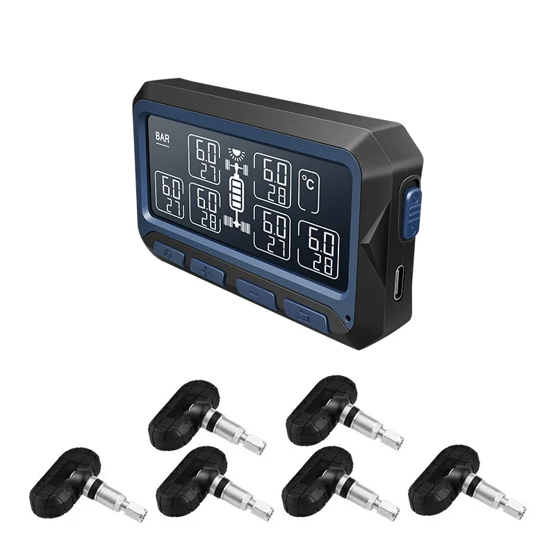 The New Solar Energy Wireless RV Tire Pressure Monitoring System With 6 External Sensors