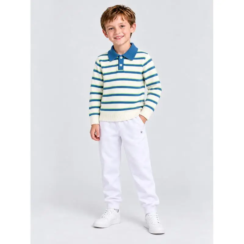CH Kids Straight Leg Pants Elastic Waistband Side Pockets Soft Knit Fabric Chest Embroidery Daily School Wear Boys Girls