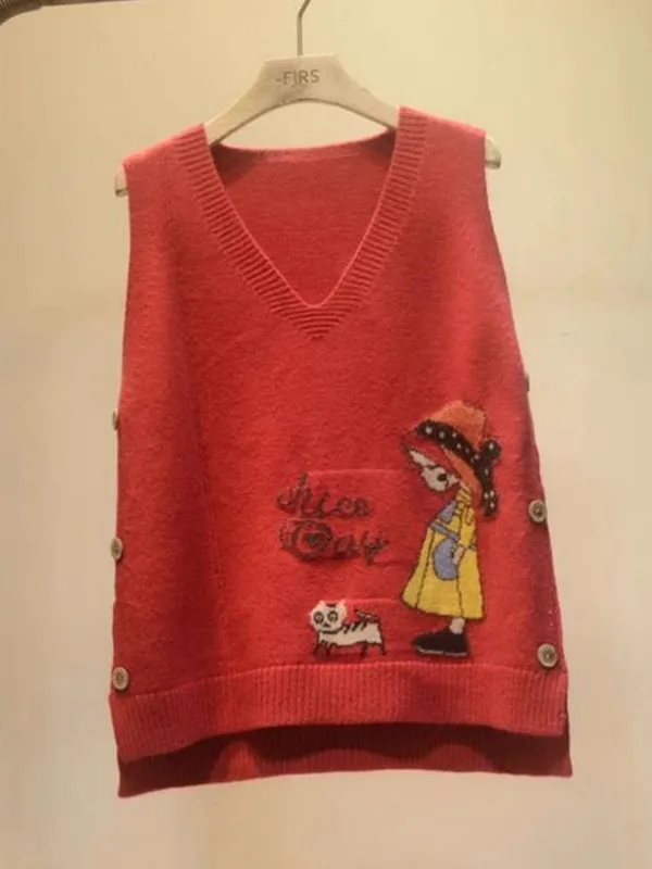 

Versatile Knitted Vest Women's Loose V-ne ort Sweater Vest Spring Autumn New Sle Korean Faion All-match Casual Top