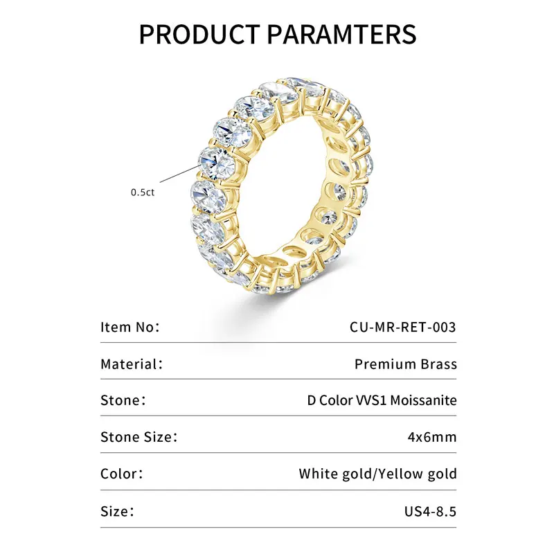 Lnngy Certified 4x6mm Oval Cut Moissanite Eternity Ring Sparkling 14k Gold Filled Wedding Rings For Women Accessories Jewelry