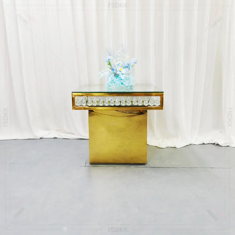 

FSDKX Wedding Dining Table Clear Crystal Luxury Hotel Wedding Event Banquet Furniture Square Crystal Glass Dining Table