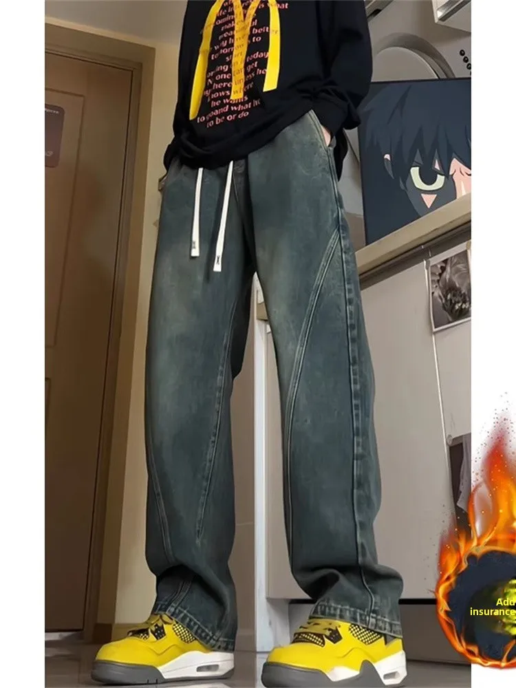 

Мужские джинсы Cleanfit Fce с подкладкой, утепленные, широкие, осенне-зимние, в американском ретро-стиле, синие, высококачественные, свободного кроя, модель Knife