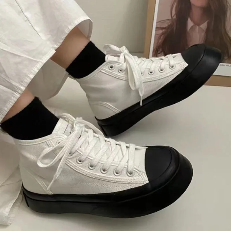 Female Footwear Canvas High Top Women\'s Shoes Lace Up White Shoe On Offer Quality 39 Fashion 2024 Stylish And Low Price A