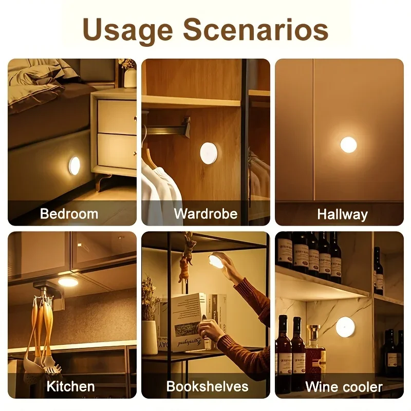 LED Charging Motion Sensor Wall Lamp 360° Rotation Cabinet Lamps Home Wardrobe Lighting Round Bedside Eye Protection Night Light