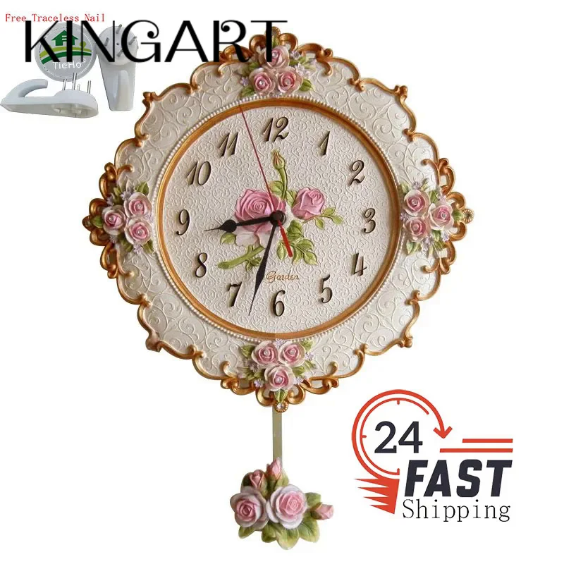 

Big Wall Clock Luxury round wall clock, mute rose, living room, wall decor 3D Sticker flower Wall Clock