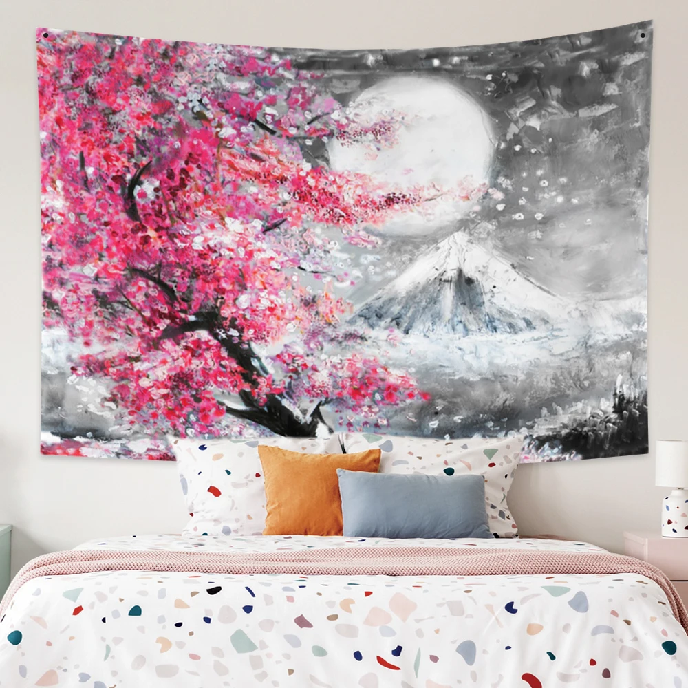 Fresh flower natural scenery wall large cover decoration bedroom art tapestry  oil painting printing  tapiz