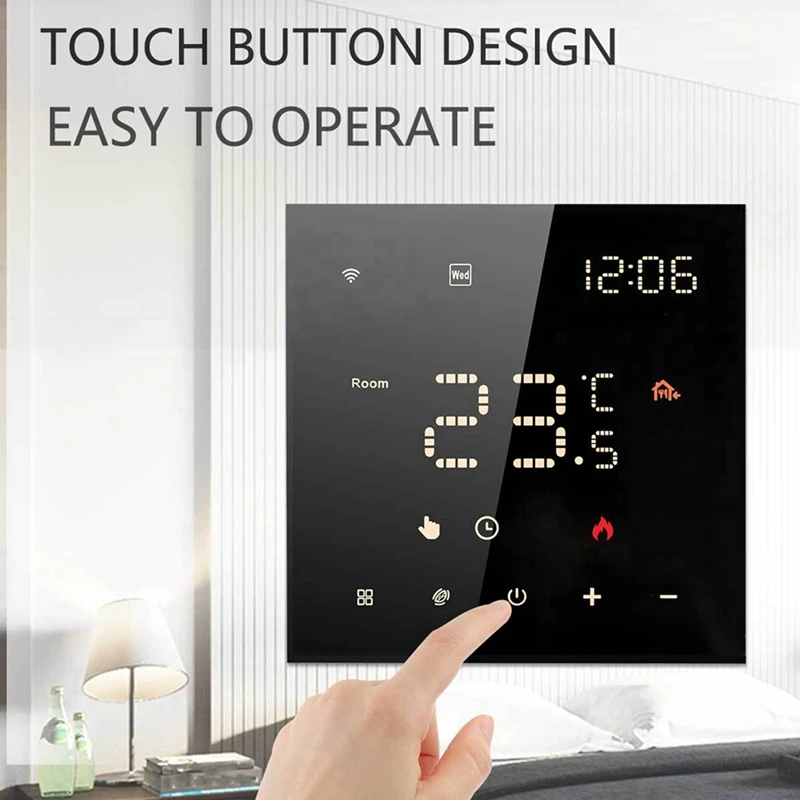 Tuya Wifi Smart Thermostat เครื่องทําความร้อนใต้พื้นสมาร์ทไฟฟ้าเครื่องทําความร้อนควบคุมเสียง LED สี Screen-AT64