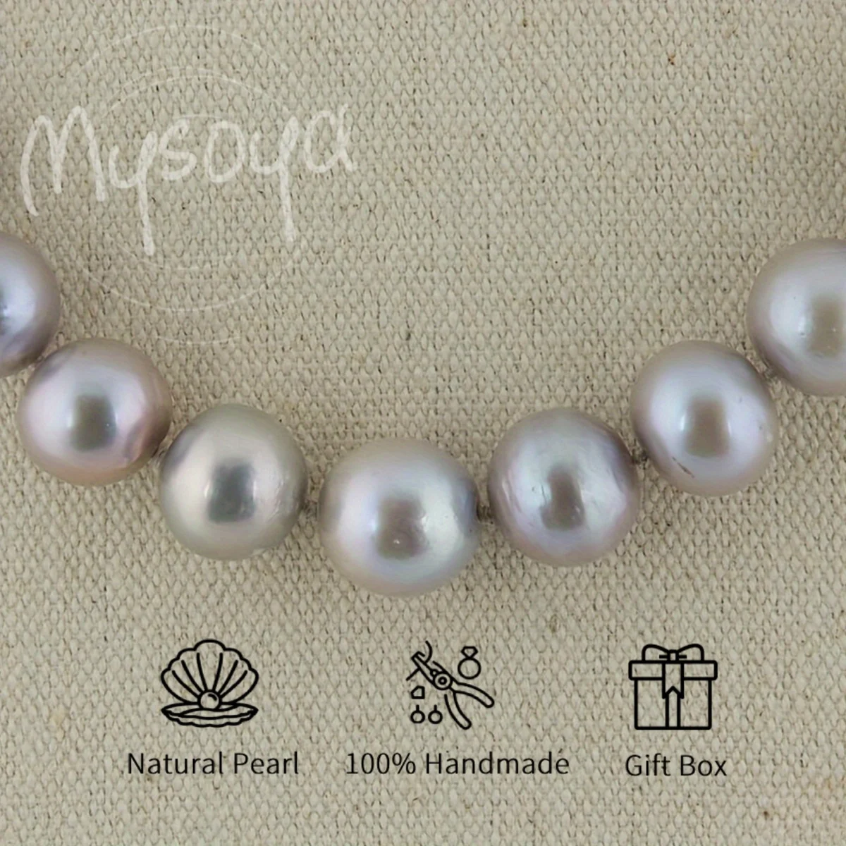 

MYSOYA 10-13mm Gray Edison Freshwater Pearl Necklace Gray Knotting Gift Box Perfect Gift For Wedding Birthday Christmas New Year