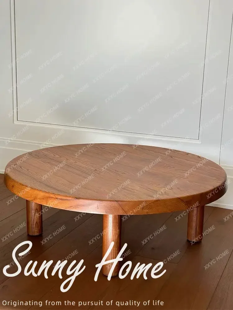 AAMedieval solid wood simple coffee table, household retro small round table small apartment living room B & B model room tea ta