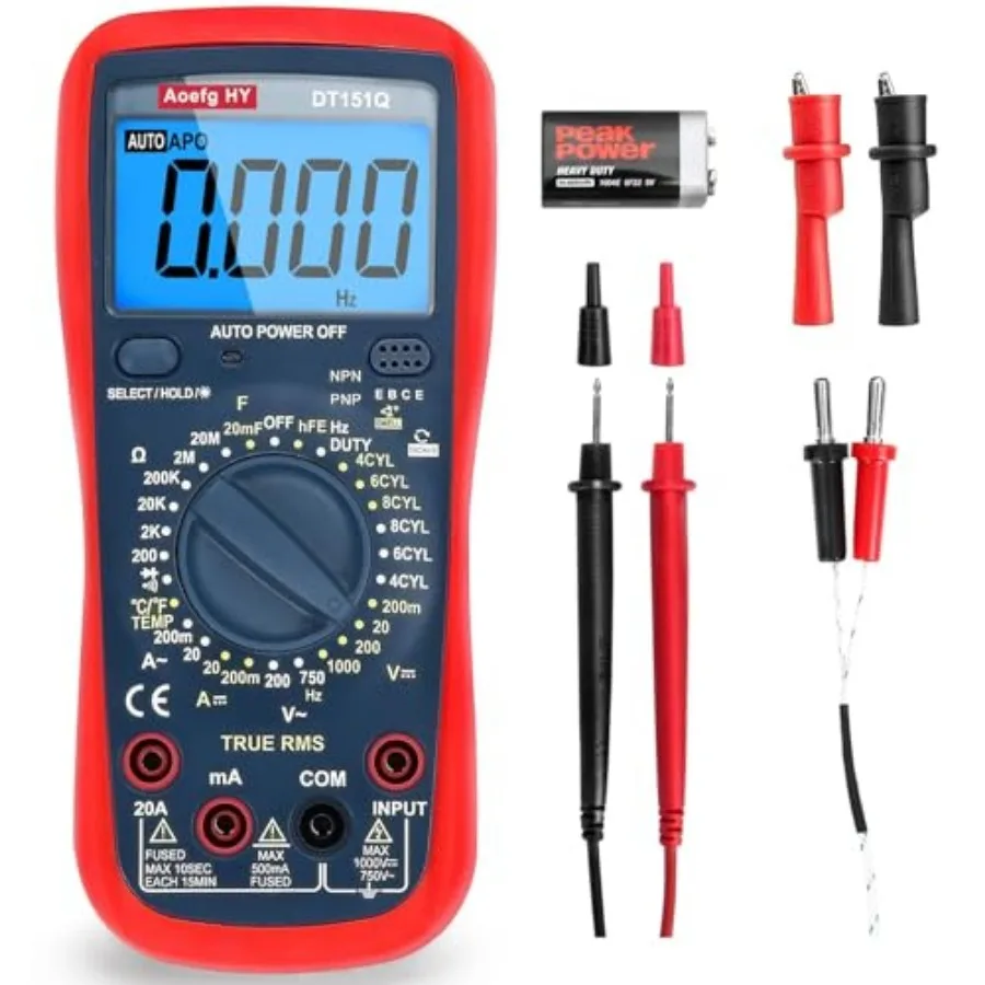 Multímetro Automotriz True RMS CAT III 600V AC/DC, Probador de Voltaje/Corriente, Temperatura/Frecuencia/Ohmios/Ciclo de Trabajo, Prueba de Ángulo de Retardo para Motores de 4-8 Cilindros