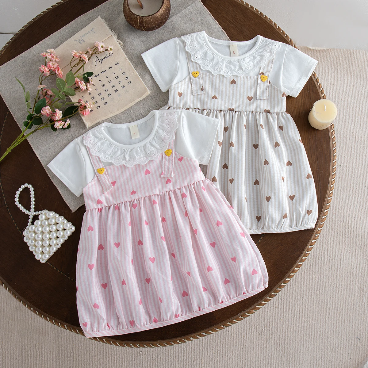 Heart Print Fake Two Baby Girl Dresses Summer New Sweet And Cute Children'S Clothes (6-24 Months)