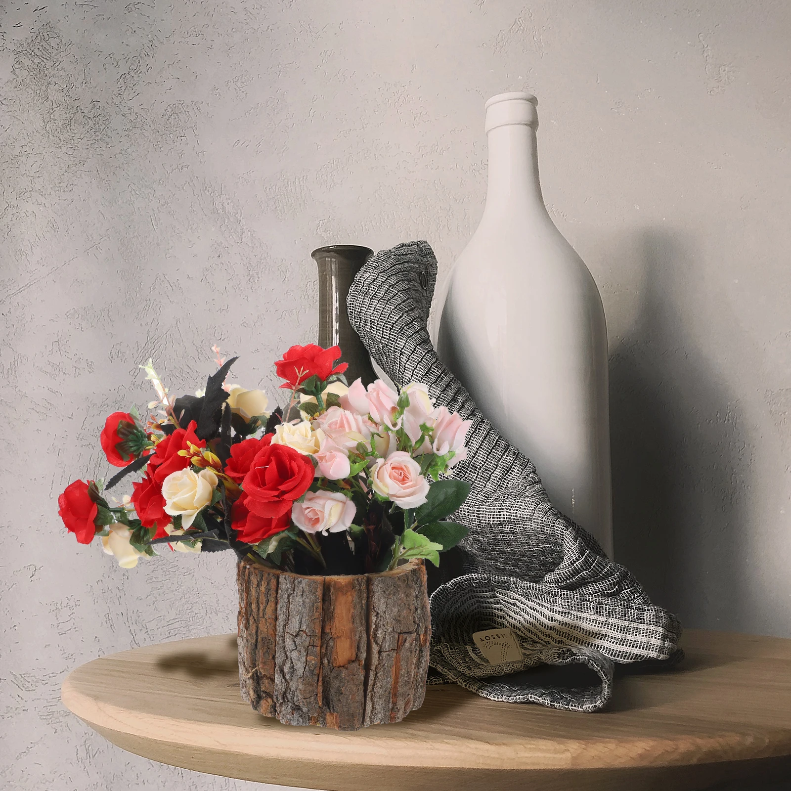 

Wooden Flower 12cm Flower Bucket Eucalyptus Waterproof Vase for Centerpieces Home Decor Arrangement Pot Container