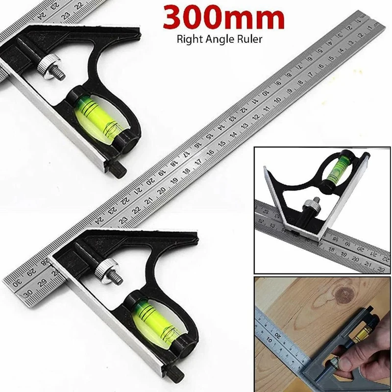 

1 PCS 300Mm Mobile Combination Square 90 Degrees 45 Degrees Turn Square Square Protractor Tool Silver&Black